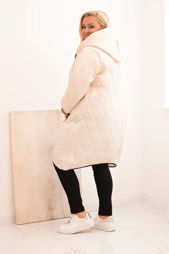 34526_2 Moteriška Plus Size pamušaluota striukė su gobtuvu ir sportinėmis rankogaliais bežinė - Image 3