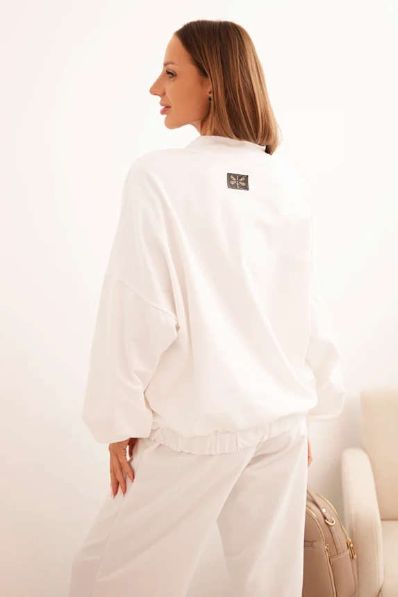 34635_2 Moteriškas iš medvilnės su plačiomis kelnėmis ir užtrauktuku palaidine ecru - Image 3