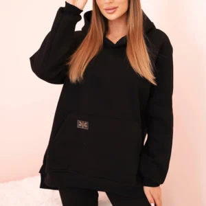 Moteriškas , medvilnė, džemperis su gobtuvu ir aukštu liemeniu leginsai