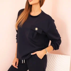 Moteriškas sviestinis džemperis ir kelnes su guma tamsiai