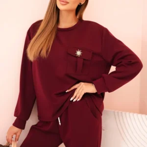 Moteriškas sviestinis džemperis ir kelnės su gumyte slyvų