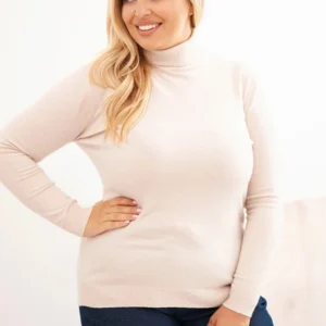 Moteriškas viskozinis megztinis Plus Size su klasikinio kirpimo golfo bežinis