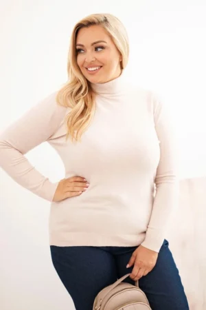 Moteriškas viskozinis megztinis Plus Size su klasikinio kirpimo golfo bežinis