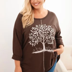 Moteriška Plus Size medvilninė bluzonė su medžio spauda