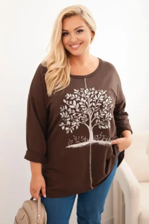 Moteriška Plus Size medvilninė bluzonė su medžio spauda