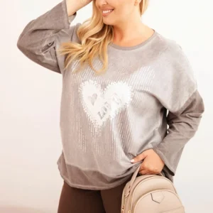 Moteriška Plus Size medvilninė džemperis su širdies spauda ir raišteliais