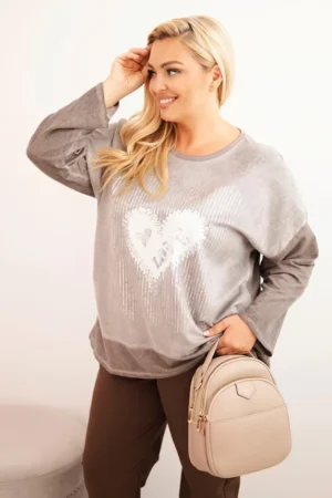 Moteriška Plus Size medvilninė džemperis su širdies spauda ir raišteliais