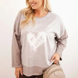 Moteriška Plus Size medvilninė džemperis su širdies spauda ir raišteliais fango