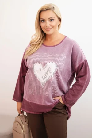 Moteriška Plus Size medvilninė palaidinė su širdies spauda ir raišteliais tamsiai
