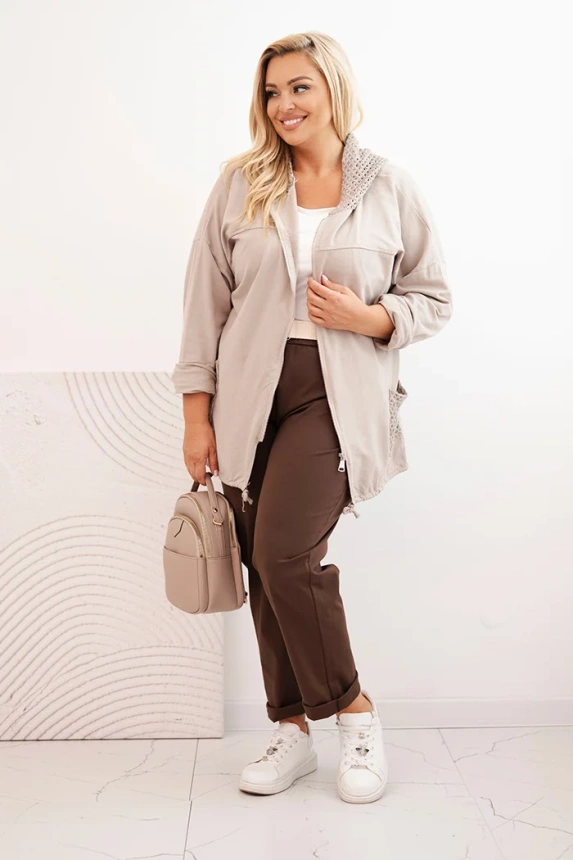 34792_1 Moteriška Plus Size medvilninė oversize palaidinė su ilgomis rankovėmis bežinė - Image 2