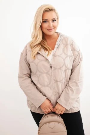 Moteriška Plus Size medvilninė striukė su užtrauktuku bežinė