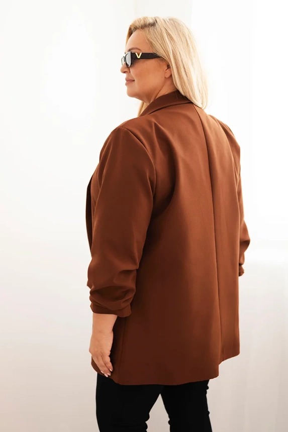 34814_2 Moteriška elegantiška Plus Size švarkas šokoladinis - Image 3