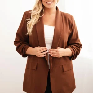 Moteriška elegantiška Plus Size švarkas šokoladinis