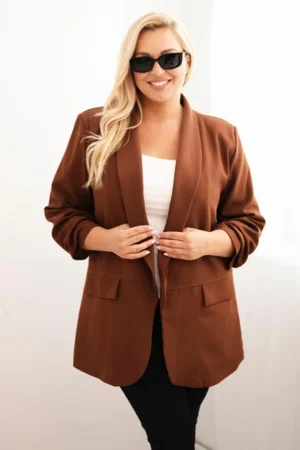 Moteriška elegantiška Plus Size švarkas šokoladinis