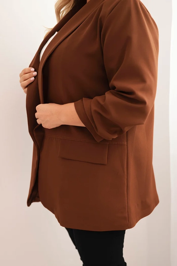 34814_4 Moteriška elegantiška Plus Size švarkas šokoladinis - Image 4