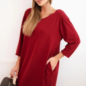 Moteriška suknelė Plus Size su medvilne, tiesaus silueto ir 3/4 rankovėmis