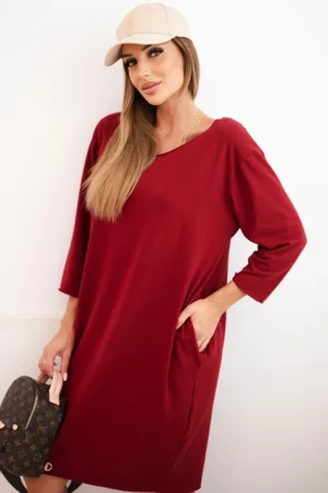 Moteriška suknelė Plus Size su medvilne, tiesaus silueto ir 3/4 rankovėmis