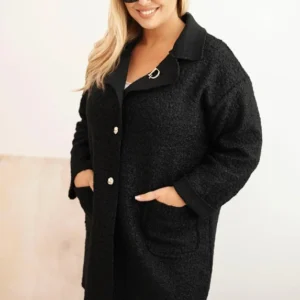 Moteriškas paltas Plus Size su avikailiu, vilna ir kišenėmis