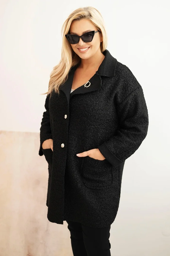 34883_3 Moteriškas paltas Plus Size su avikailiu, vilna ir kišenėmis