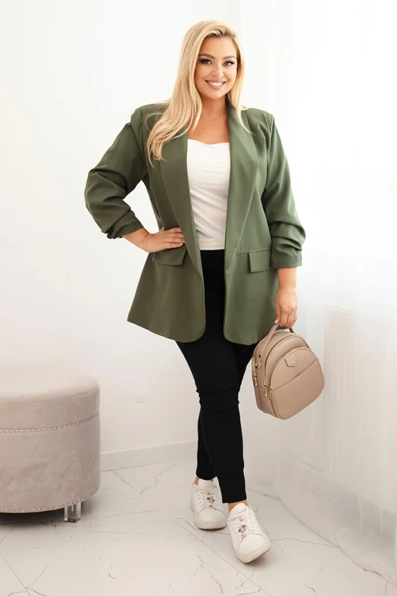 34889_1 Moteriška elegantiška Plus Size švarkas khaki - Image 2