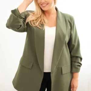 Moteriška elegantiška Plus Size švarkas khaki