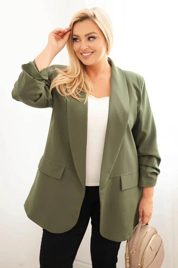 34889_3 Moteriška elegantiška Plus Size švarkas khaki