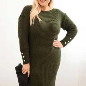 Moteriška plius dydžio megztinė su moheriu khaki