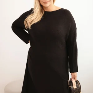 Moteriška megztinė suknelė Plus Size su moheru oversize su kišene