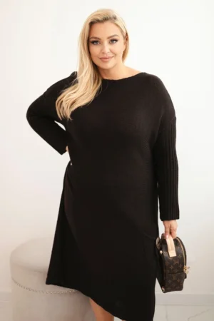Moteriška megztinė suknelė Plus Size su moheru oversize su kišene