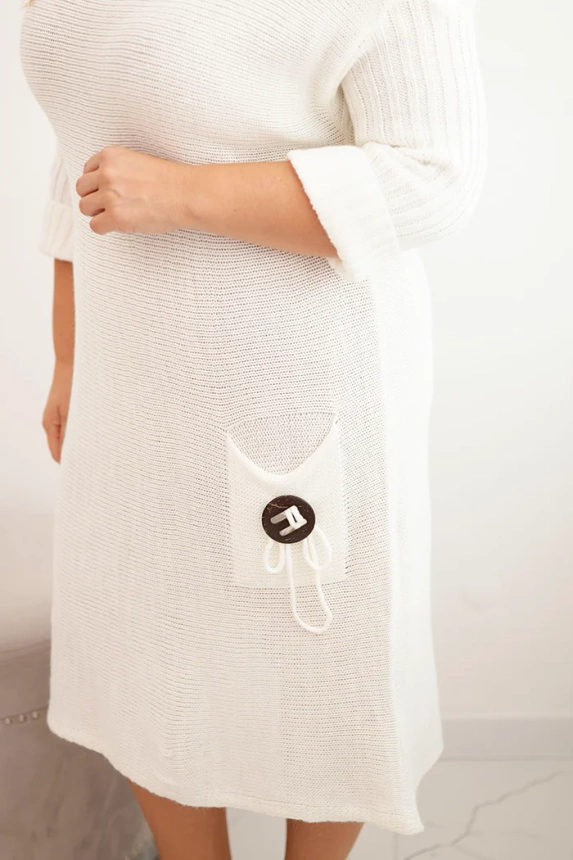 34915_3 Moteriška plius dydžio megztinė su moheriu oversize su kišene ecru - Image 4