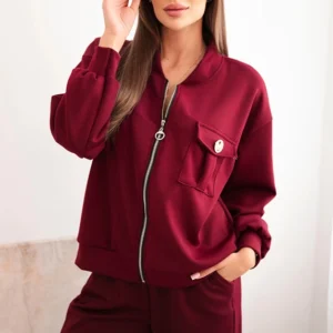 Moteriškas iš viskozės su atsegama palaidine ir kelnėmis slyvų