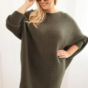 Moteriškas Plus Size megztinis su moheriu pončo khaki