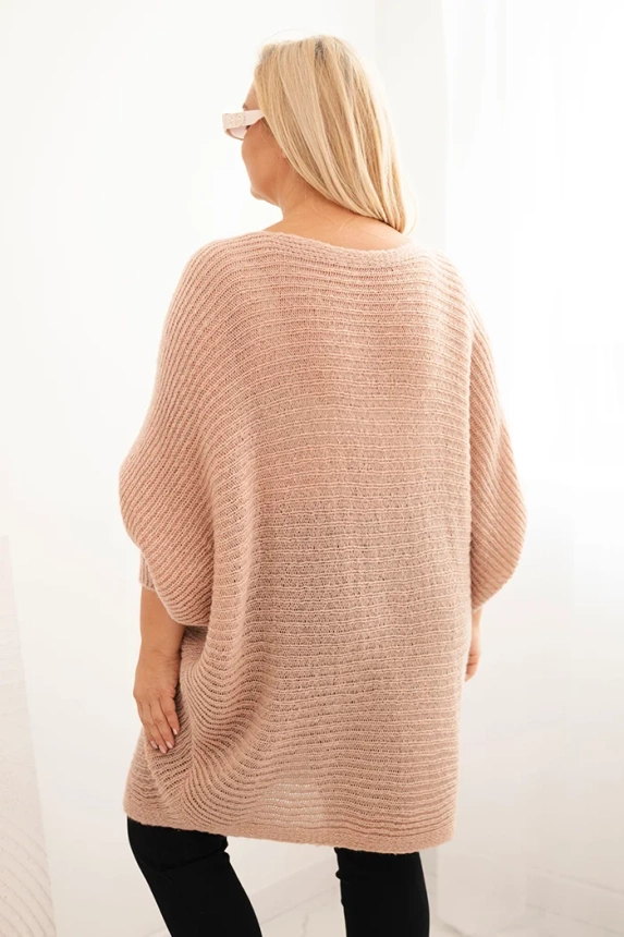 35004_2 Moteriška Plus Size megztinis su moheriu pončo - Image 3