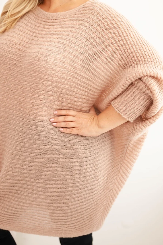 35004_3 Moteriška Plus Size megztinis su moheriu pončo - Image 4