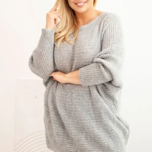 Moteriškas Plus Size megztinis su moheriu pončo