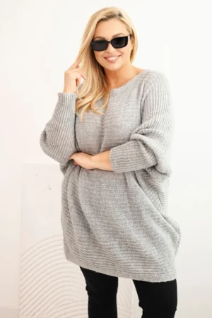 Moteriškas Plus Size megztinis su moheriu pončo