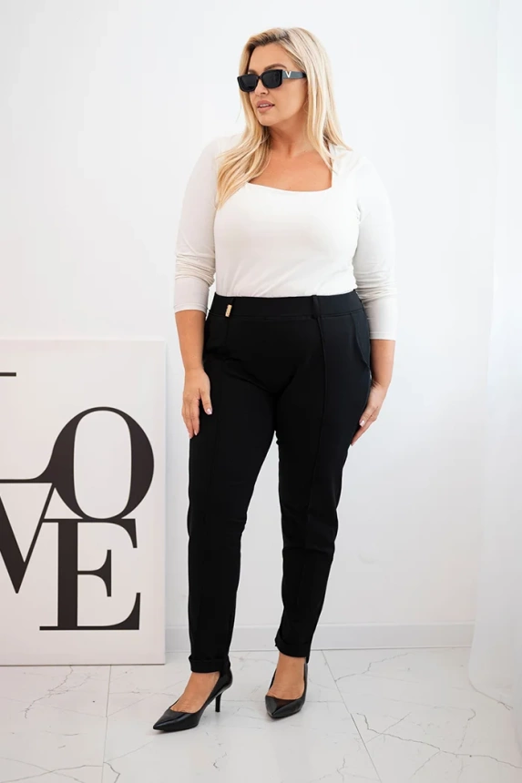 35009_1 Moteriškos medvilninės kelnes Plus Size su elastingu juosmeniu