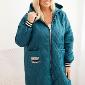 Moteriška Plus Size puffer striukė su gobtuvu ir sportinėmis rankovėmis jūros
