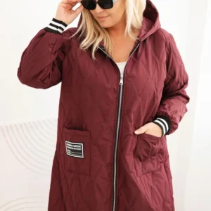 Moteriška Plus Size pamušalu striukė su gobtuvu ir sportinėmis rankogaliais slyvų