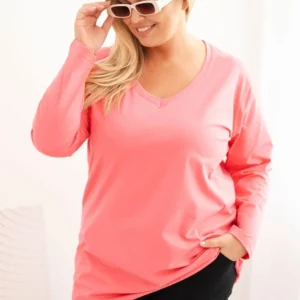 Moteriška Plus Size bluzonė su V formos iškirpte ir ilgomis rankovėmis