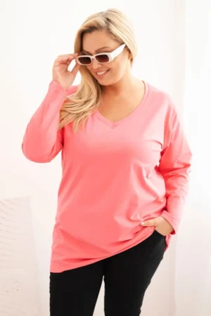 Moteriška Plus Size bluzonė su V formos iškirpte ir ilgomis rankovėmis