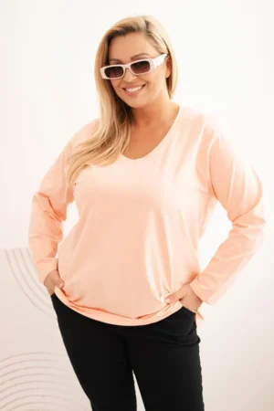 Moteriška bluzonė Plus Size su V formos iškirpte ir ilgomis rankovėmis persikų