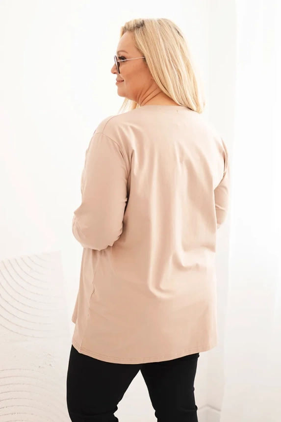 35048_2 Moteriška Plus Size bluzonė su V formos iškirpte ir ilgomis rankovėmis fango - Image 3