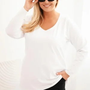 Moteriška Plus Size bluzonė su V formos iškirpte ir ilgomis rankovėmis