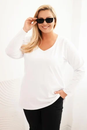 Moteriška Plus Size bluzonė su V formos iškirpte ir ilgomis rankovėmis