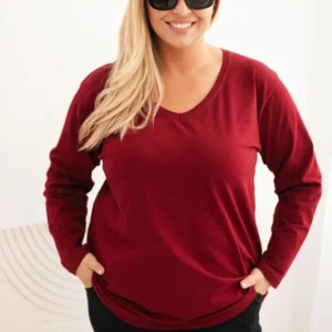 Moteriška Plus Size palaidinė su V formos iškirpte ir ilgomis rankovėmis