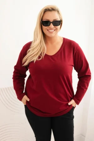 Moteriška Plus Size palaidinė su V formos iškirpte ir ilgomis rankovėmis