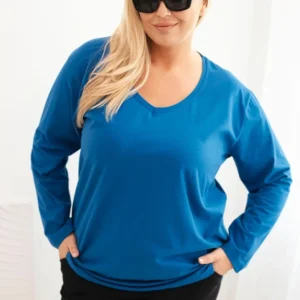 Moteriška bluzonė Plus Size su V formos iškirpte ir ilgomis rankovėmis chabrinė