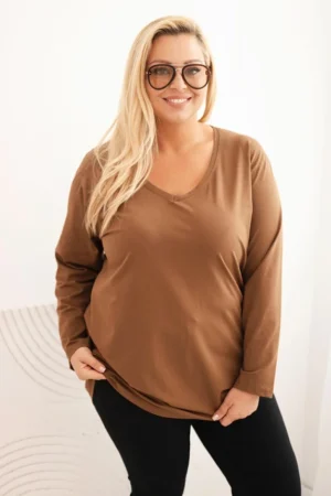 Moteriška bluzonė Plus Size su V formos iškirpte ir ilgomis rankovėmis