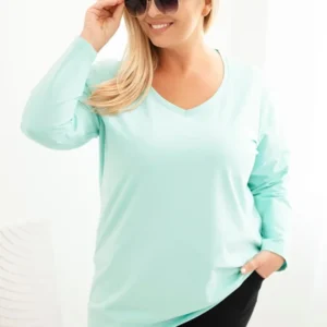 Moteriška bliuskutė Plus Size su V formos iškirpte ir ilgomis rankovėmis